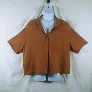 Stars Above Women's Top Brown Short Sleeve Button Down Blouse Plus Size XXL